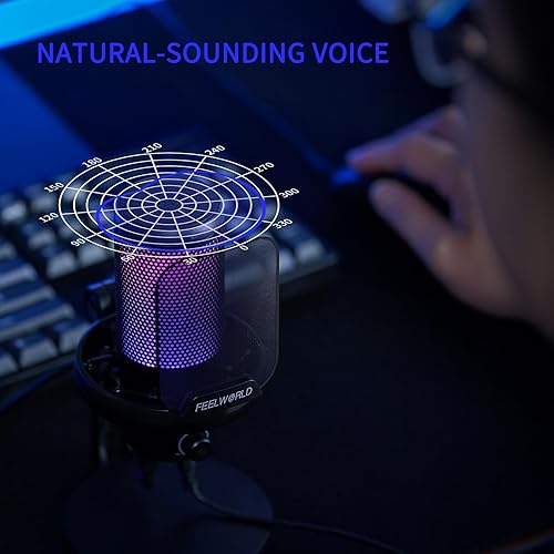 Miniatura 6 de FEELWORLD VM1 - Micrófono de condensador USB para juegos con cancelación de ruido, luz RGB silenciosa, accesorios de computadora, regalos para