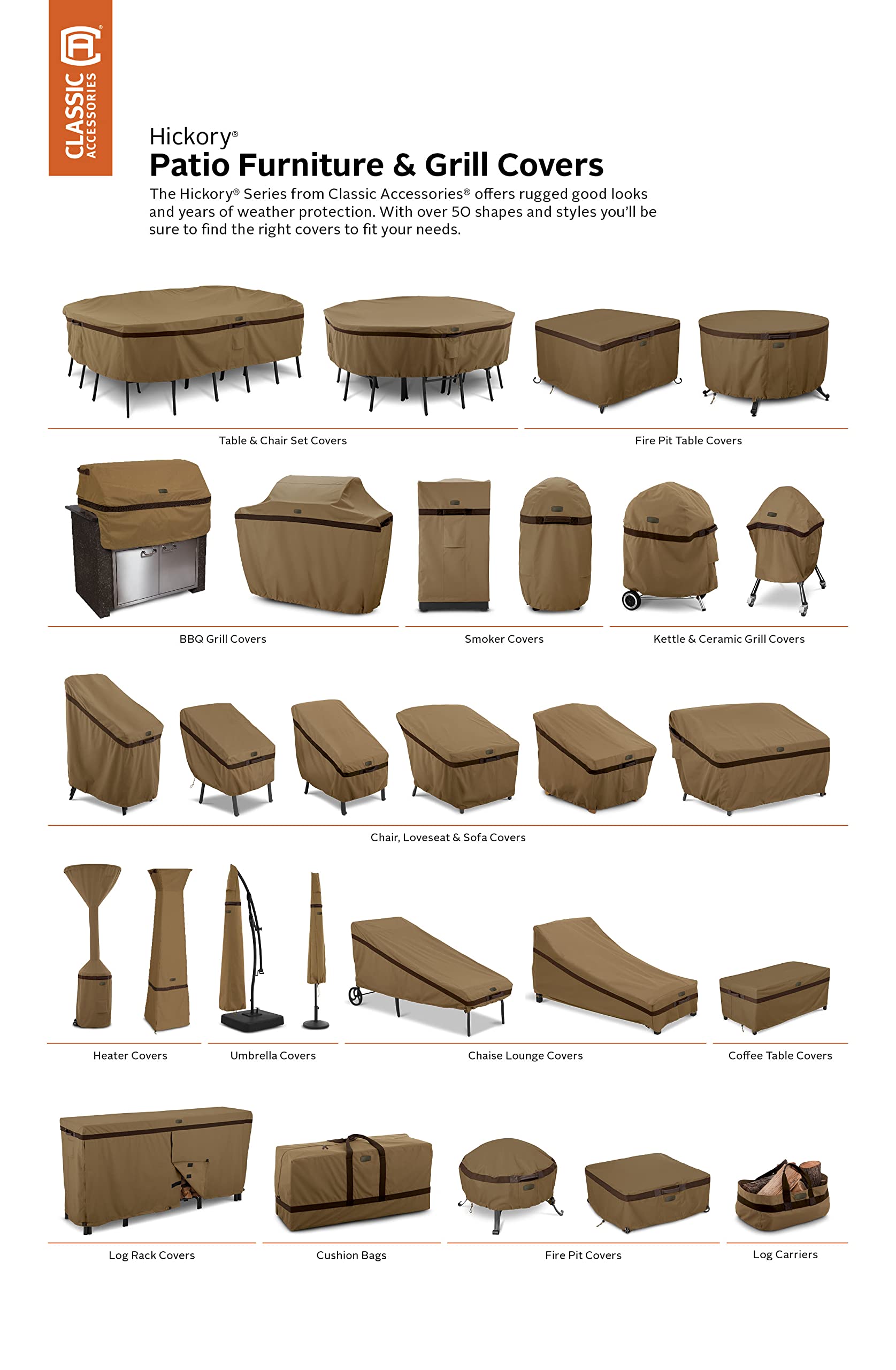 Classic Accessories 55-038-042401-00 Hickory wytrzymała osłona wędzarnicy/frytownicy, duża