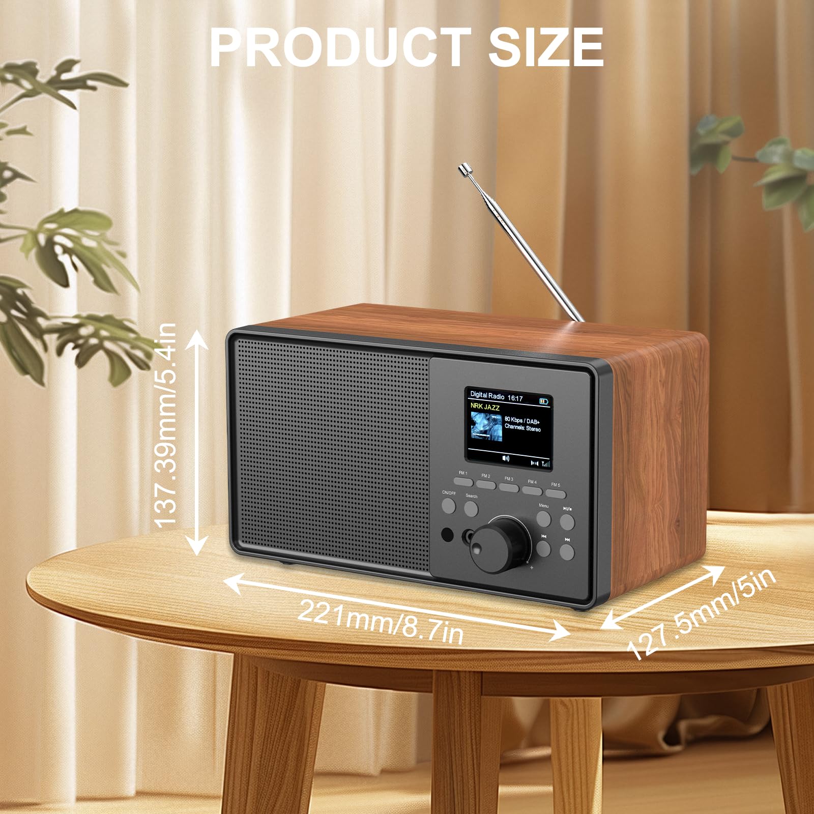 Radio Dab Plus Dab+/FM con Bluetooth,Digital Radio Portátil Retro y Mando a Distancia, Nostálgico Radio Despertador Doble,Radio de Cocina, 30 Emisoras, USB/AUX, Temporizador de Sueño (marrón)