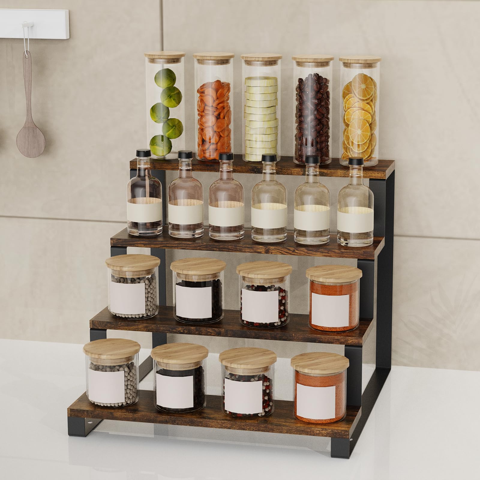 Présentoir Bois 4 Niveaux - Étagère Comptoir Cuisine Organisateur Parfum Figurine Dessert