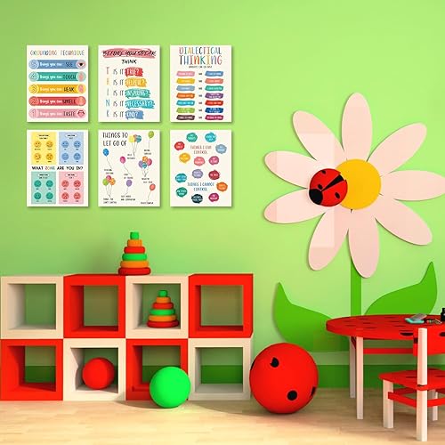 Miniatura 5 de KAIRNE Decoración de salud mental, carta de sentimientos, póster de habilidades de afrontamiento, juego de 6 inspiradores arcoíris (8 x 10 pulgadas,