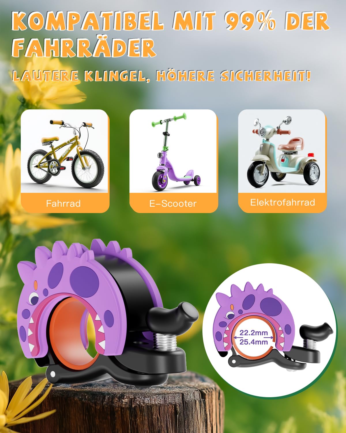 Campanello Bicicletta 22.2-25.4mm Mini Campanello per Bambini Ragazzi