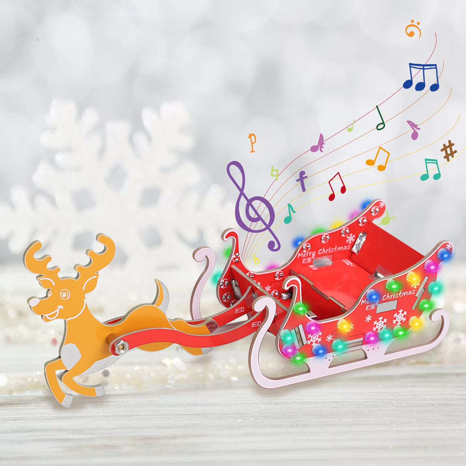 DIY Christmas Soldering Kit – Reindeer Sleigh Soldering Projects with RGB LED & Music | Holiday Decor Electronic Soldering Practice Kit for STEM Education, Soldering Learning Kit & Festive Gift
