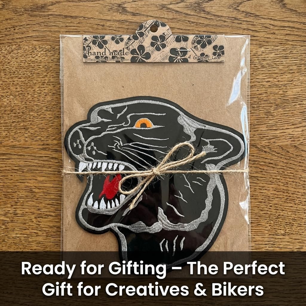 Black Panther 8x8.5 Inch Embroidered Iron On Patch - Bold Applique for Biker Jackets Hoodies and Accessories