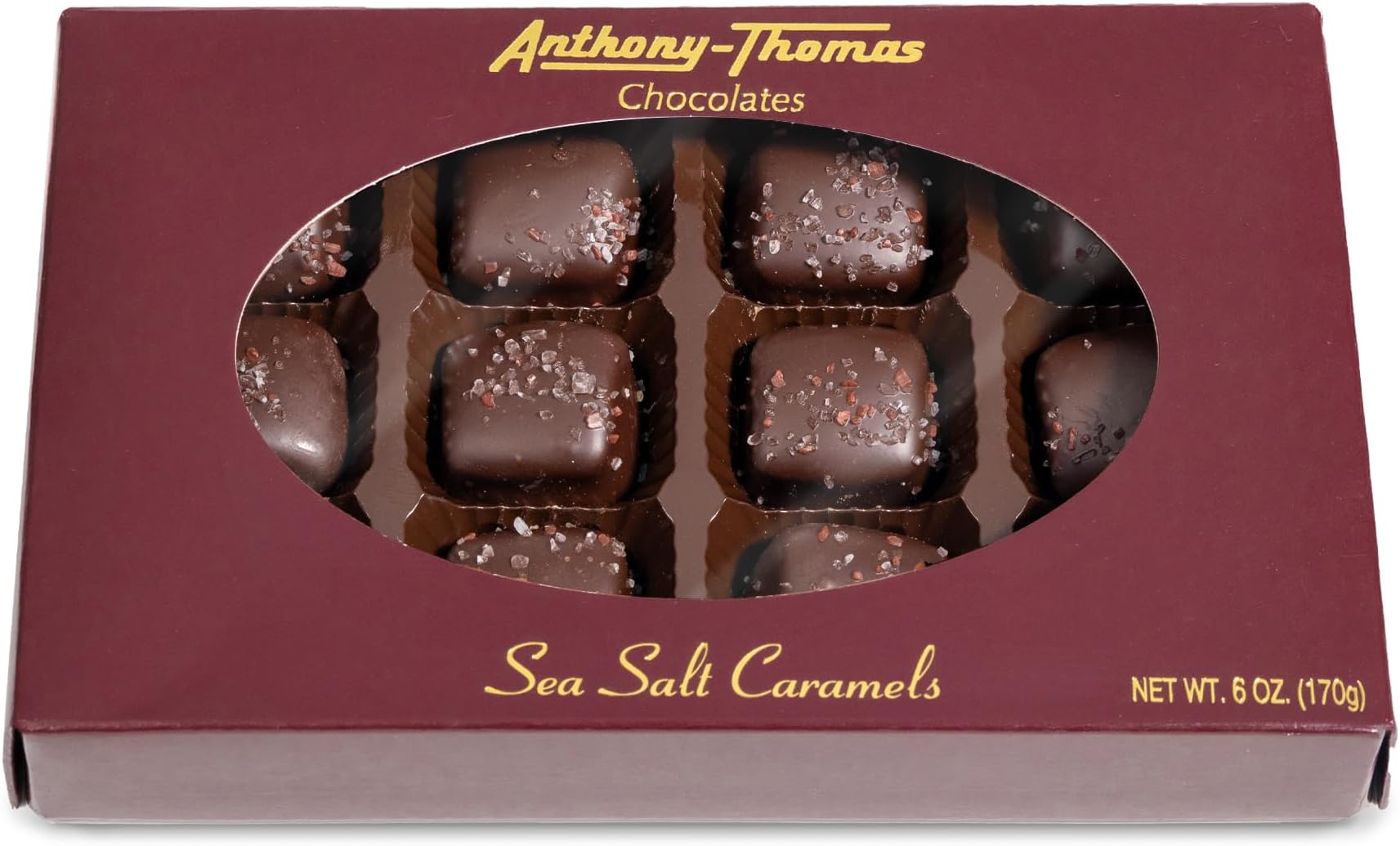 Anthony Thomas, Chocolate Sea Salt Caramels, Award Winning Chocolates, Caramel Centers, Award Winning Company, Deliciously Delightful Snacks (12 Count, Dark Chocolate)