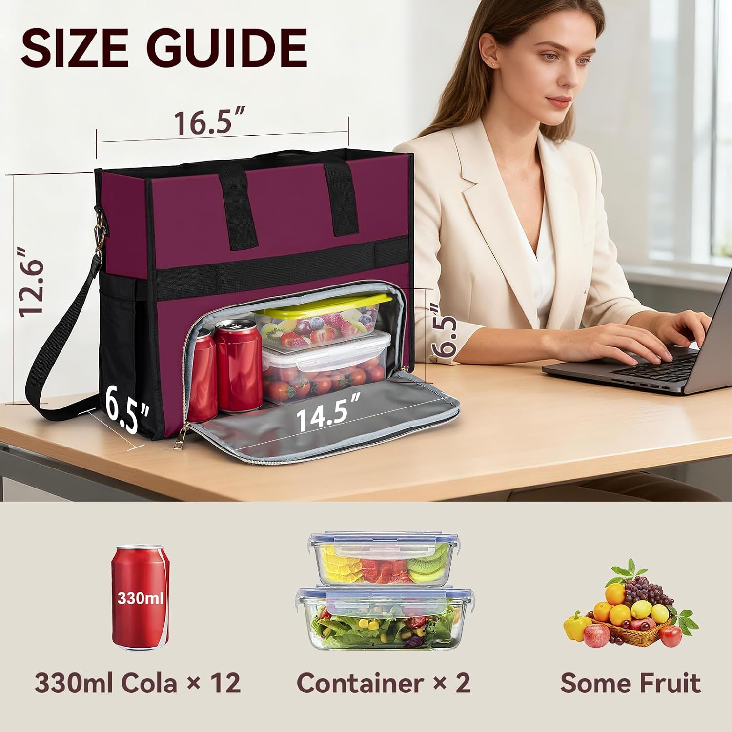 PASMAN Insulated Lunch Bag for Women, 15.6" Laptop Tote with Leakproof Cooler Compartment for Nurse Teacher Work Office and Outdoor image 3