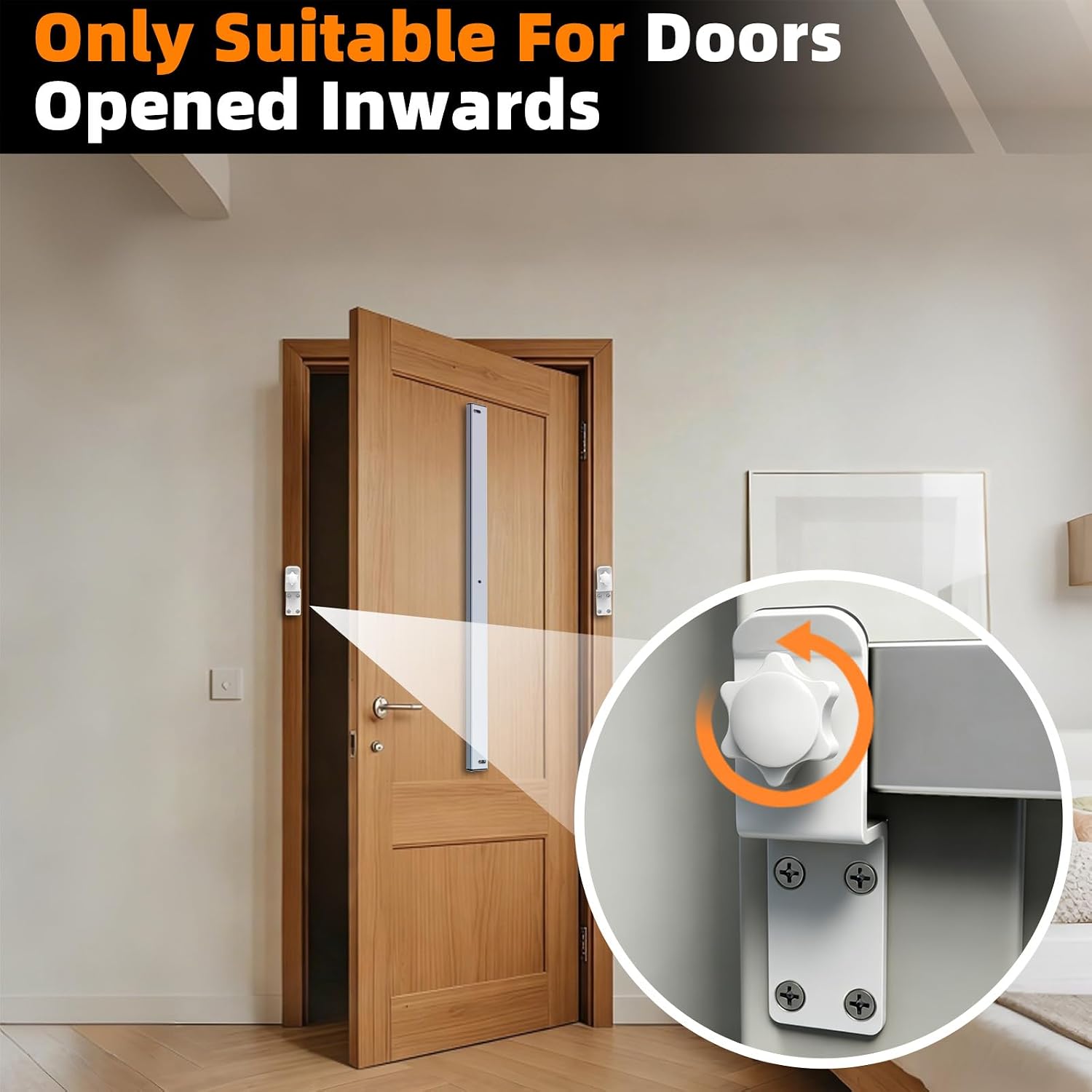 Stainless Steel Door Security Bar, Household Anti-Collision Security Rod | Silicone Anti-Collision Pads, 34 Inch, 3 Installation Ways, For Interior Front Door Use, Heavy Duty Stainless Steel