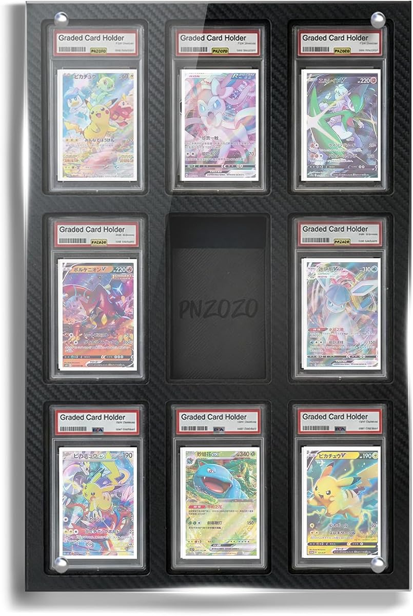 Graded Card Display with Acrylic Dust-Proof Cover,Psa Slab Display/Guard | Psa Card Display, 9-Slot Foam Frame,Supports Graded Guards & Slab Mags, Black, Psa - 1 Pack