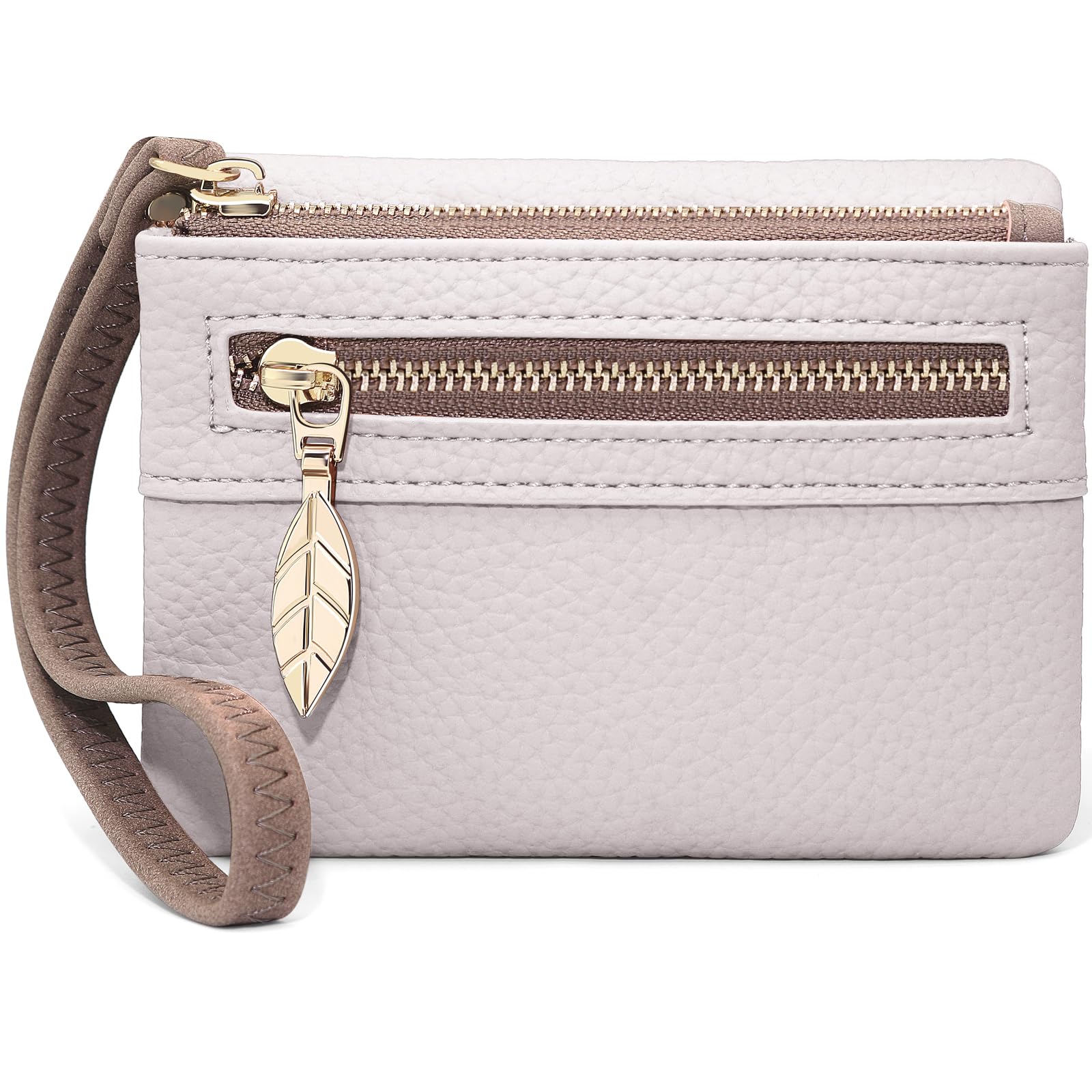 HNOOM Porte Monnaie Femme en Cuir PU Portefeuille Femme Petit Format Porte Feuille pour Femme Court avec 9 Emplacements de Cartes et 2 Zippé Pochette à Monnaie (Beige)