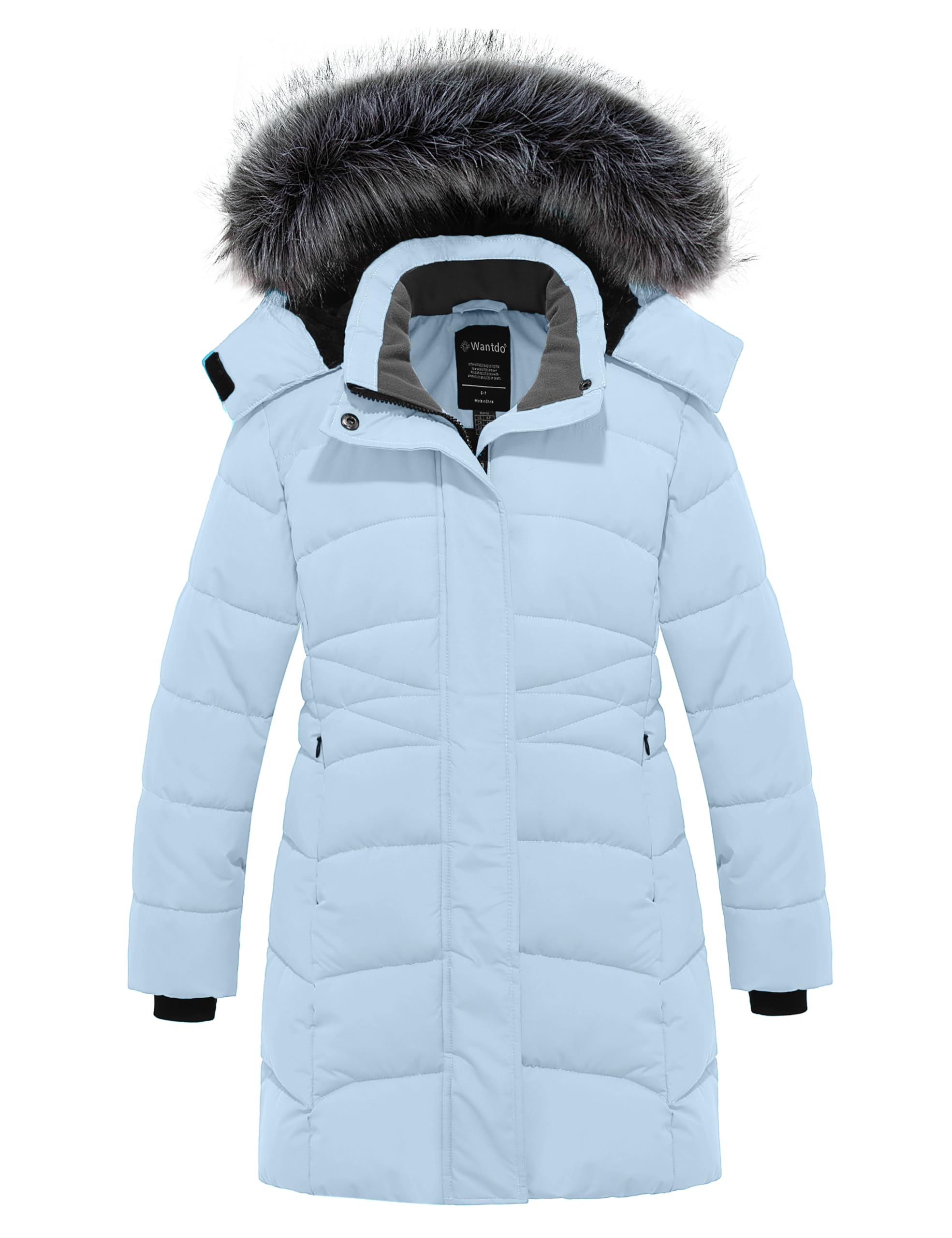 wantdo Girls Winter Coats Long Puffer Jackets Fleece Lined Removable Hood
