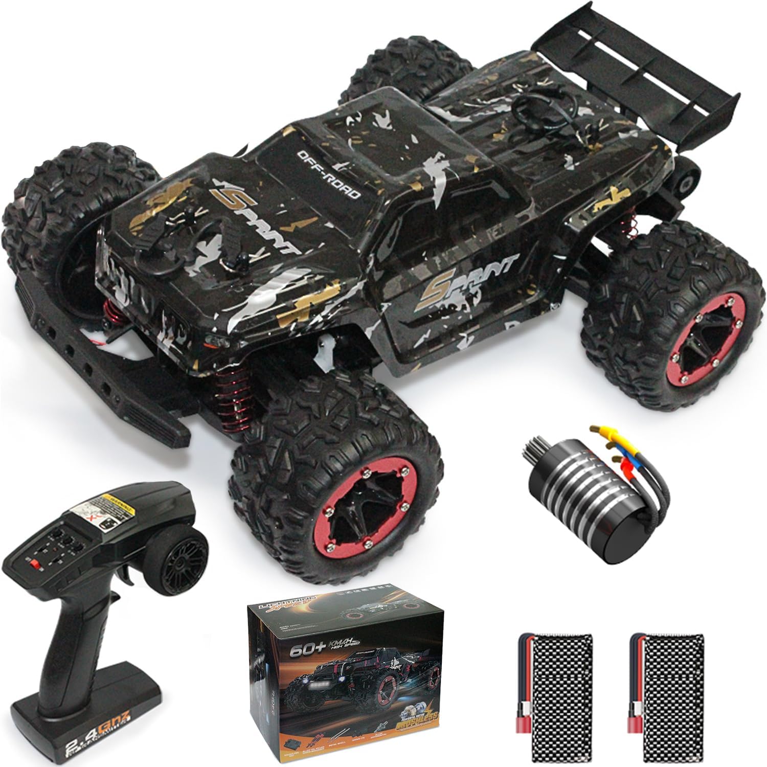 1:18 RC Truck 60KM/H High Speed Brushless RC Car RTR 4WD Monster Truck, All Terrain Off-Road Waterproof 2.4GHZ Hobby Grade RC Car for Beginners and Adults (1809PRO-Yellow)