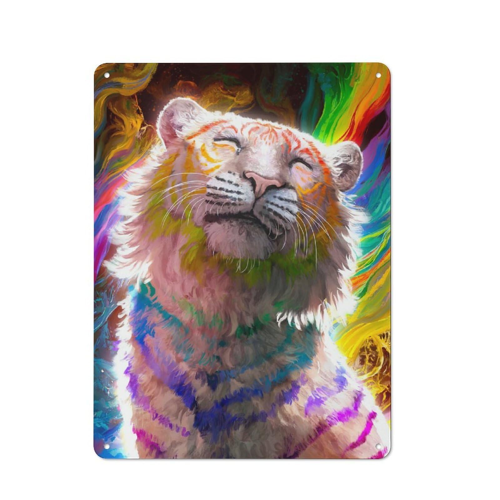 Vintage Tin Sign 40x30cm Featuring Rainbow Tiger, Industrial Wall Art for Garage, Workshop, Shed Or Utility Room