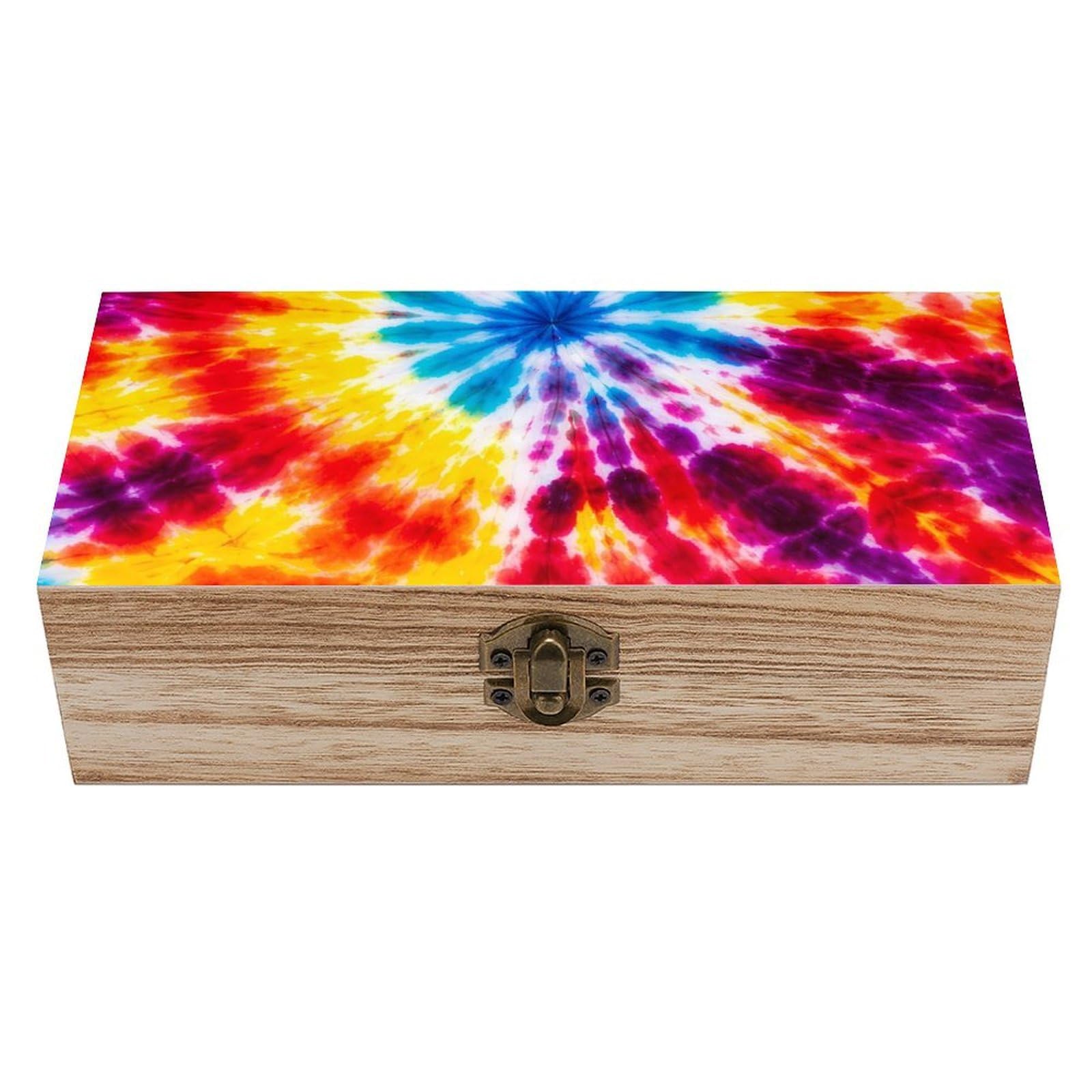 HLBSDM Red Rainbow Tie Dye Wooden Storage Box