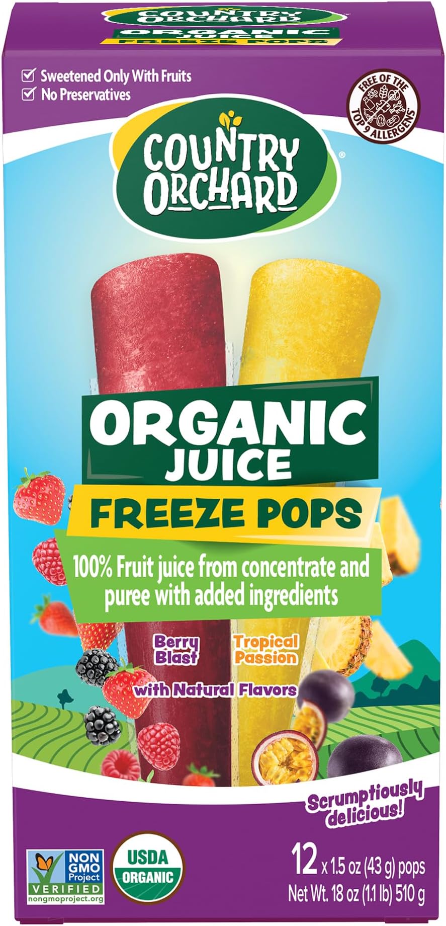 Country Orchard Organic Freeze Pops 100% Juice (Tropical)