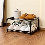Small Shoe Rack Stackable Shoe Rack Small 2 Tier, Black Shoe Racks Storage Organizer, Durable Shoe Stand Metal Shoe Rack for Narrow Space Closet Entryway Hallway