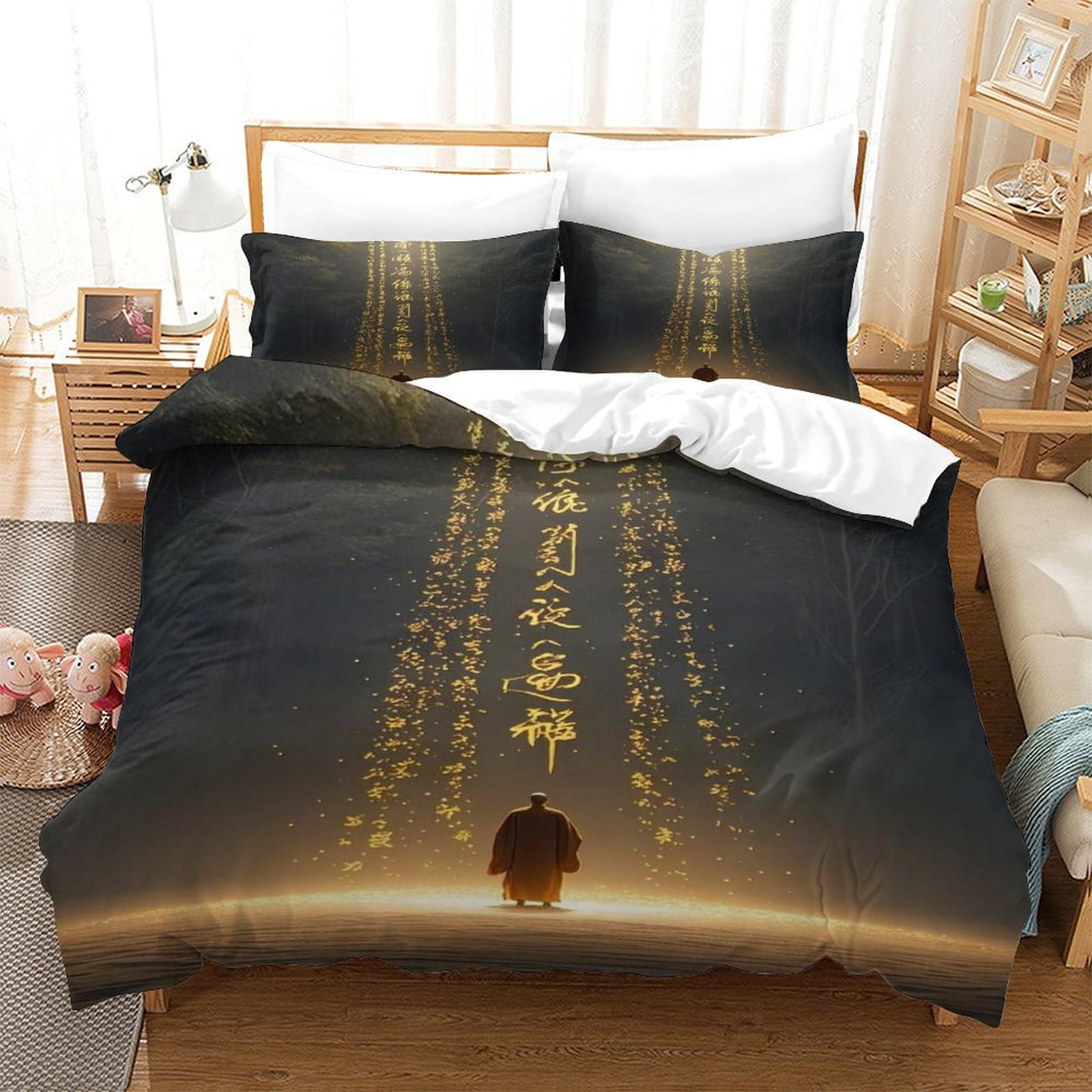 Dafufbw Buddhist Monk Breathable Duvet Cover Set Hidden Zipper Buddha Quilt Cover Set With Pillowcases Bedding Set Soft Microfiber Comforter Cover For Various Sizes Beds King（220X240cm）