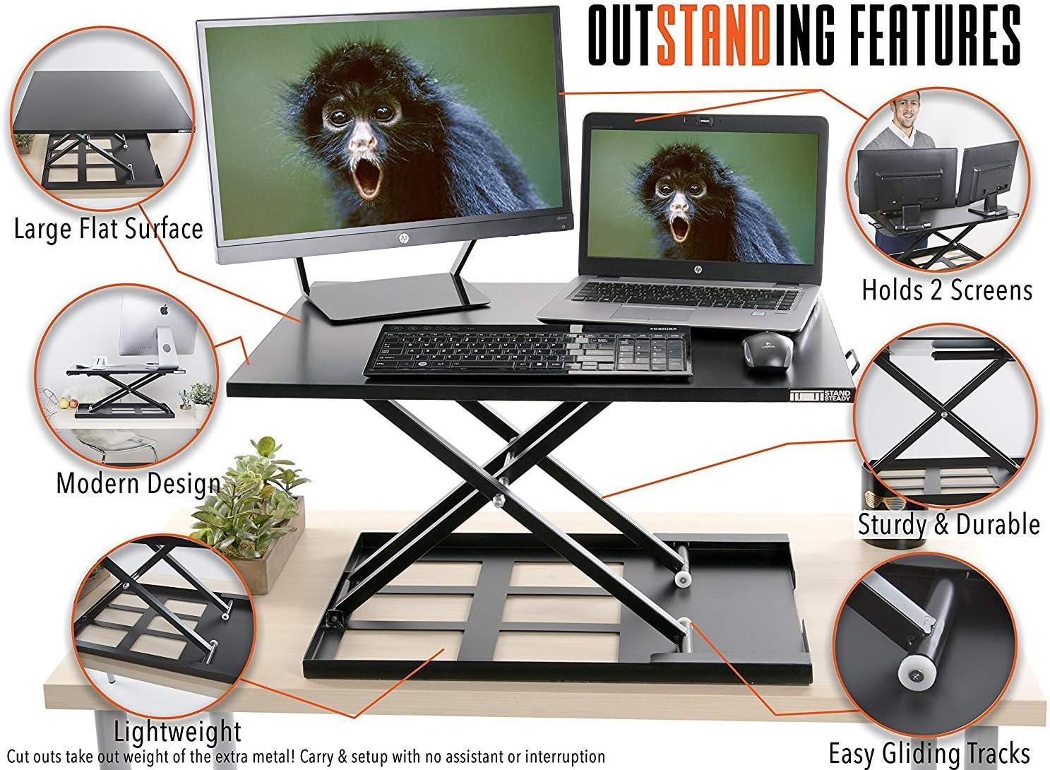 MEDA |Standing Desk | Instantly Convert Any Desk into a Sit/Stand up Desk, Height-Adjustable, Fully Assembled Desk Converter (Black)