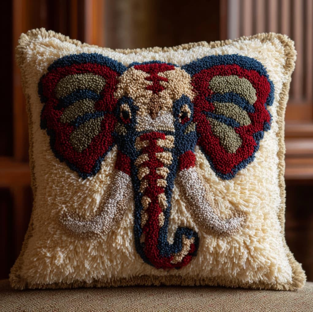 AxiangziK 43x43cm Latch Hook Pillow Craft Kit,Elephant