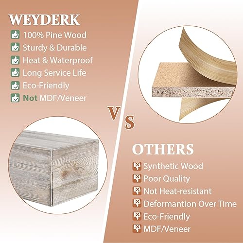 Miniatura 38 de Mantel de chimenea de 60 pulgadas, estante de mantel hecho a mano para sobre chimenea, mantel de madera con soporte invisible resistente, estantes