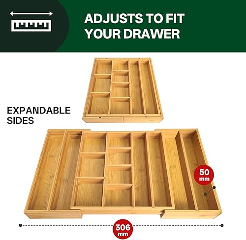 Miniatura 5 de Organizador de cajones expandible de bambú de alta calidad organizador de cajones de cocina expandible y bandeja de utensilios con divisores,