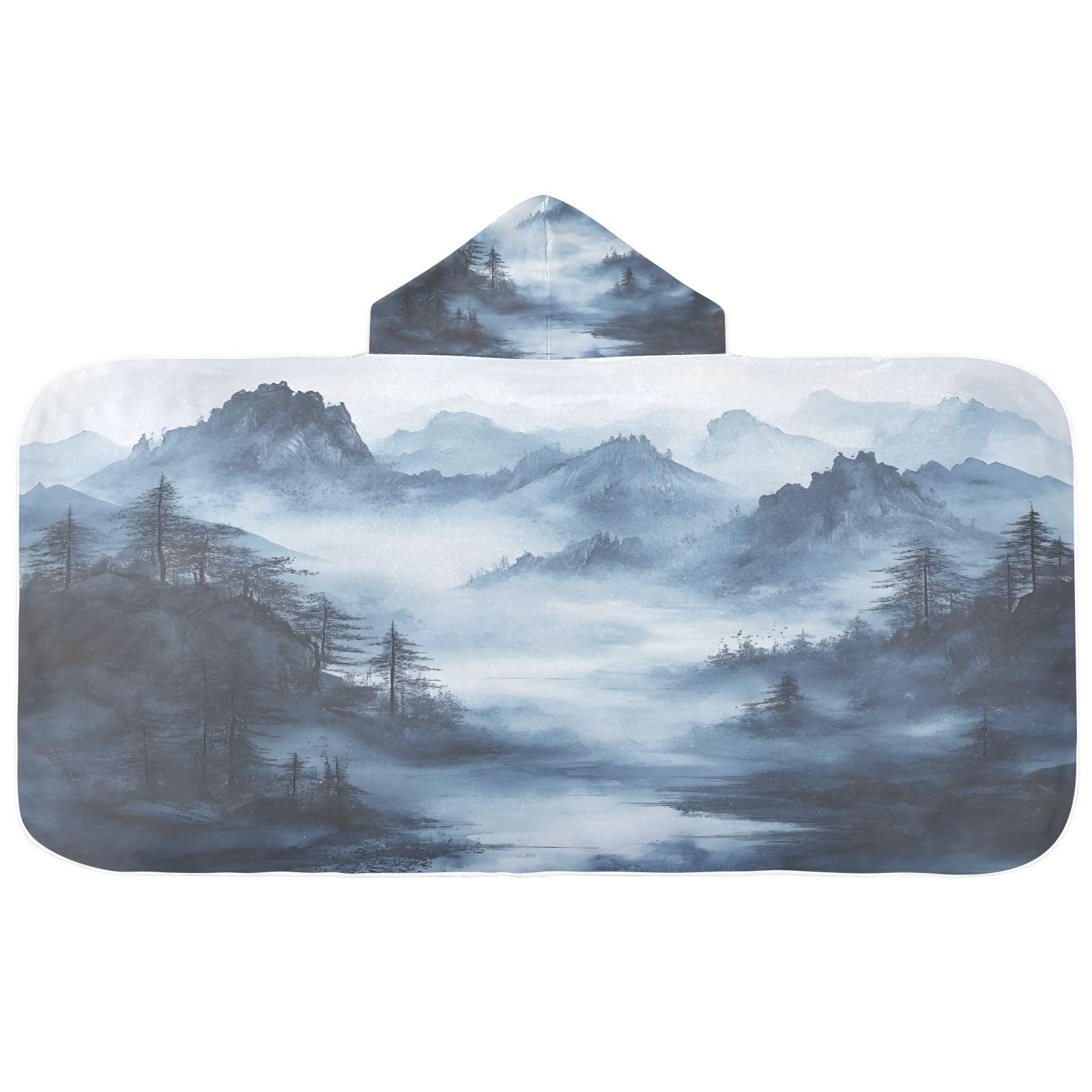 Kigai Watercolor Mountain Hooded Beach Towel for Kids Soft Absorbent Quick Dry Bath Towel with Hood Lightweight Toddler Shower Pool Bath Wrap for Boys Girls