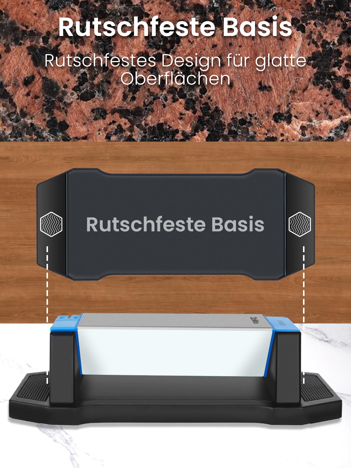 Diamant-Schärfstein, 3-Seiten-Körnung 400/1000/8000, Premium Diamant- & Keramik-Schleifstein mit Winkelführung, rutschfester Unterlage & Lederriemen