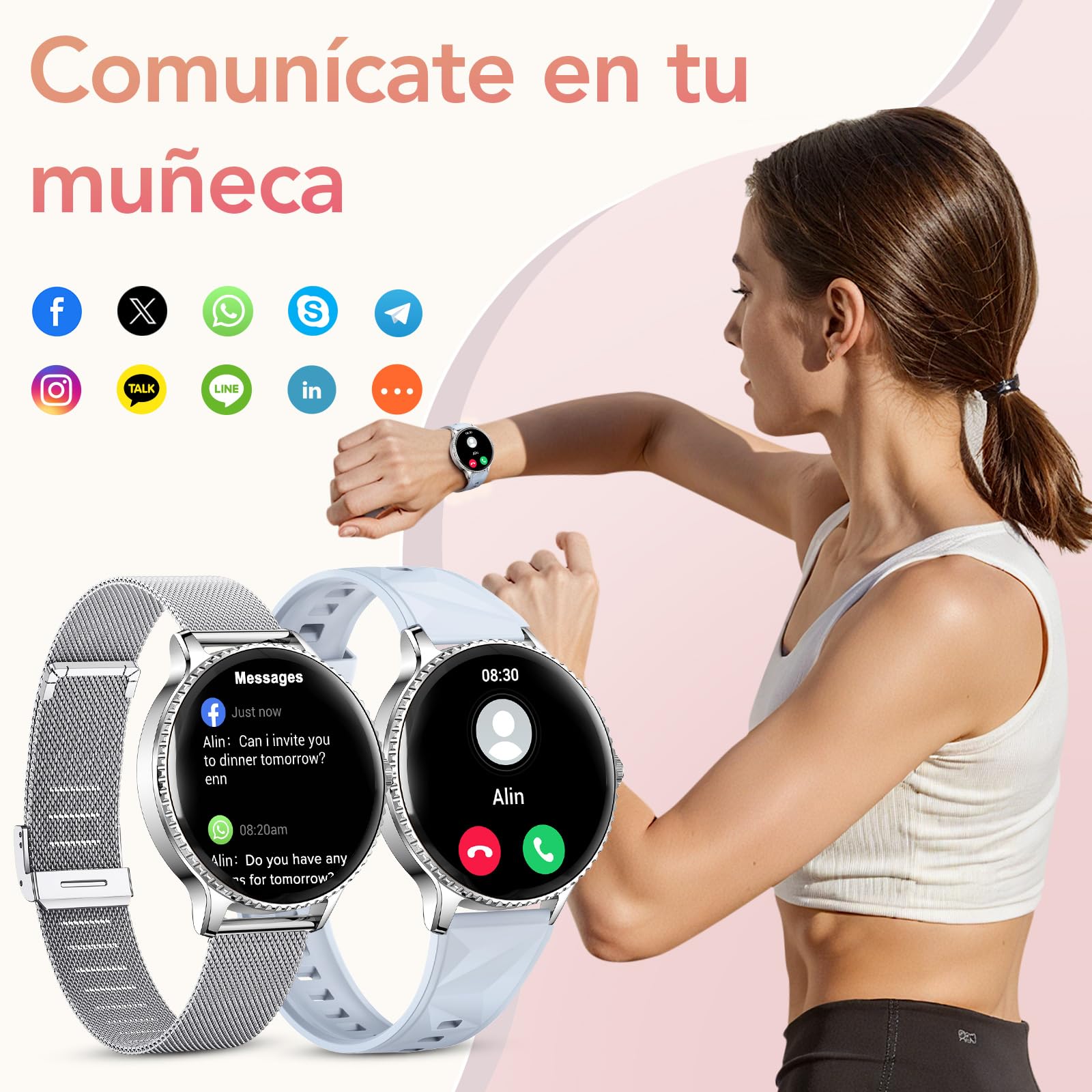 CIVO Reloj Inteligente Mujer Redondo: Smartwatch Mujer con Llamadas Bluetooth Compatible Android iOS - Reloj de Pulsera Podómetro Deportivo Impermeable Plateado
