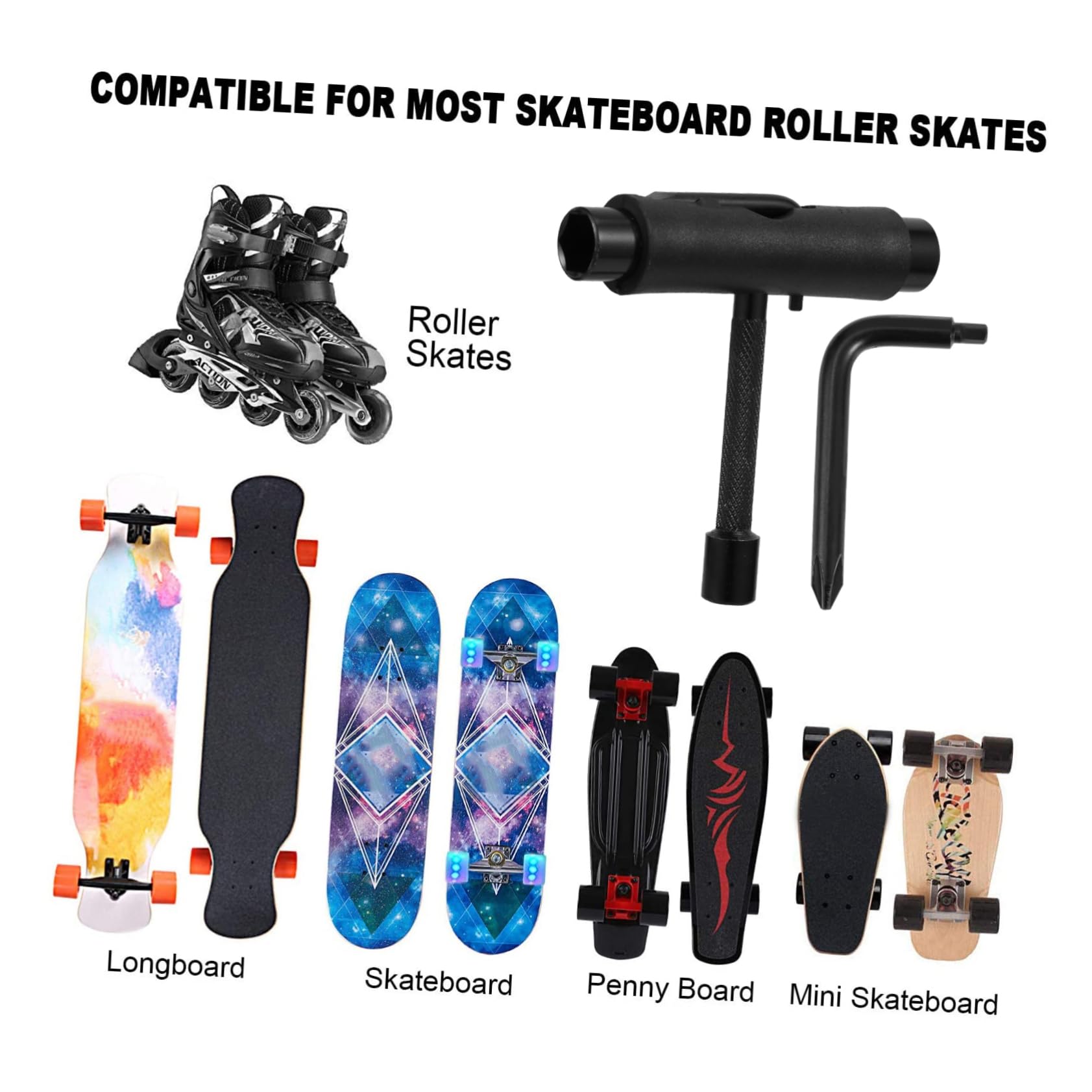 KESYOO Skateboard Wrench Skate Tool Accessories for Kit Skateboard Tool Skate Board Long Board T Type Screwdriver Skateboard Screwdriver Skate t Tool T Type Wrench Steel Black