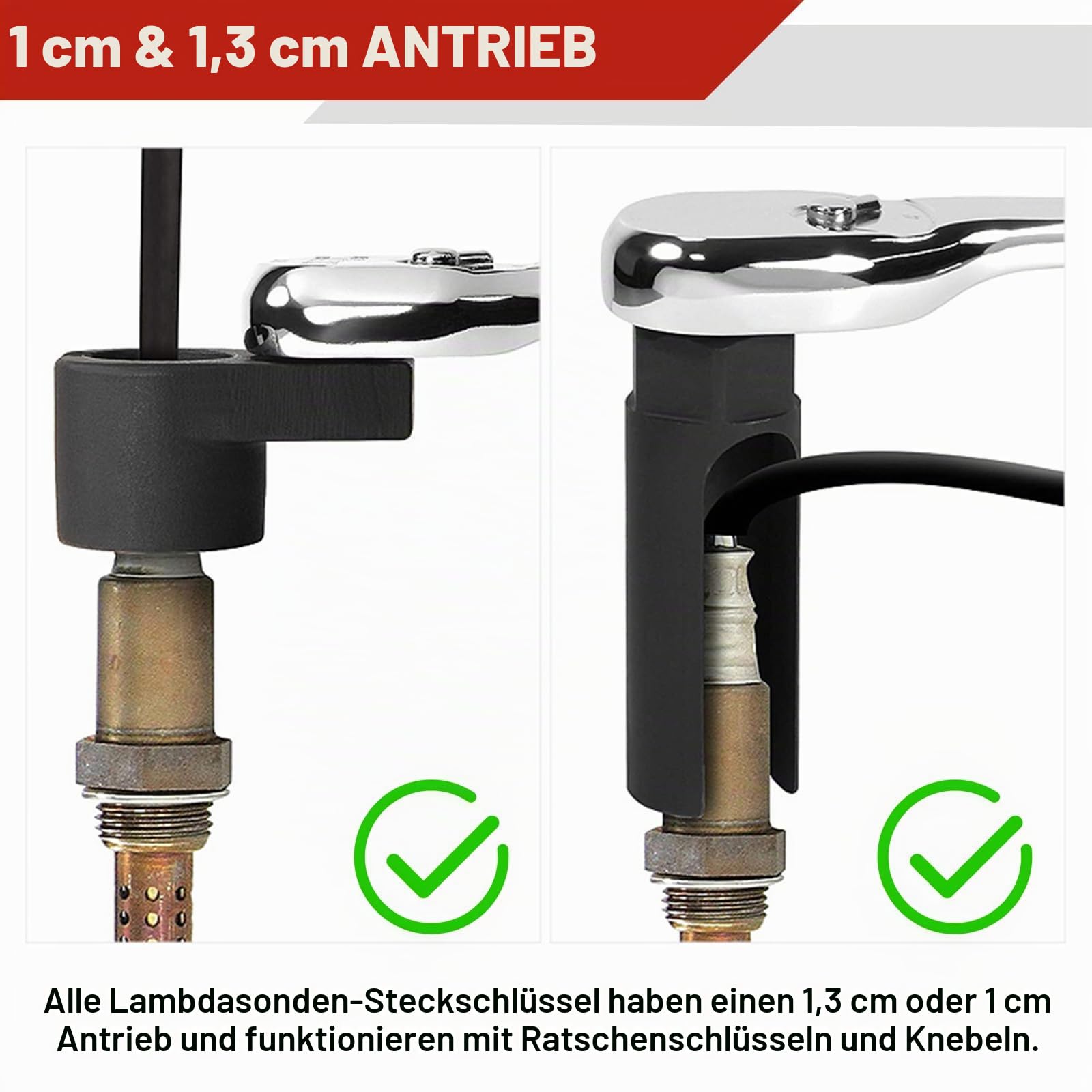 FreeTec 21tlg Lambdasonden Schlüssel Set, 22mm Lambdasonden Nuss, 1/2" 3/8" Lambdasonde Werkzeug Steckschlüssel Nüsse Set for Demontage Lambda Nox Sonde Auto