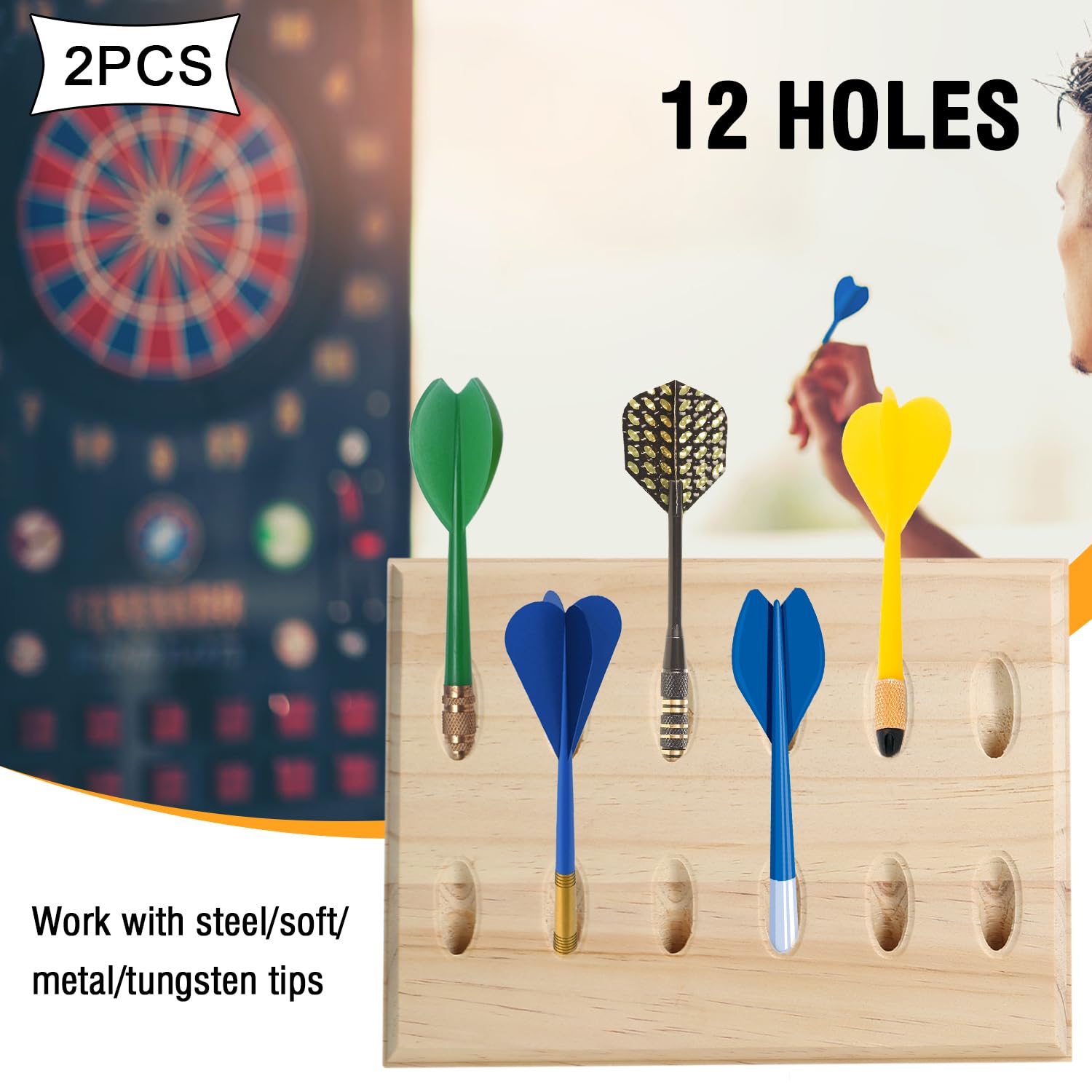2PCS Dart Halter aus Holz für 12 Darts, Dart Halterung Für Pfeile, Wandbehang Dartpfeile Ständer, Dartpfeil Halter, Dart Aufbewahrung für Jede Art von Darts - für Steeldarts und Softdarts (2pc)
