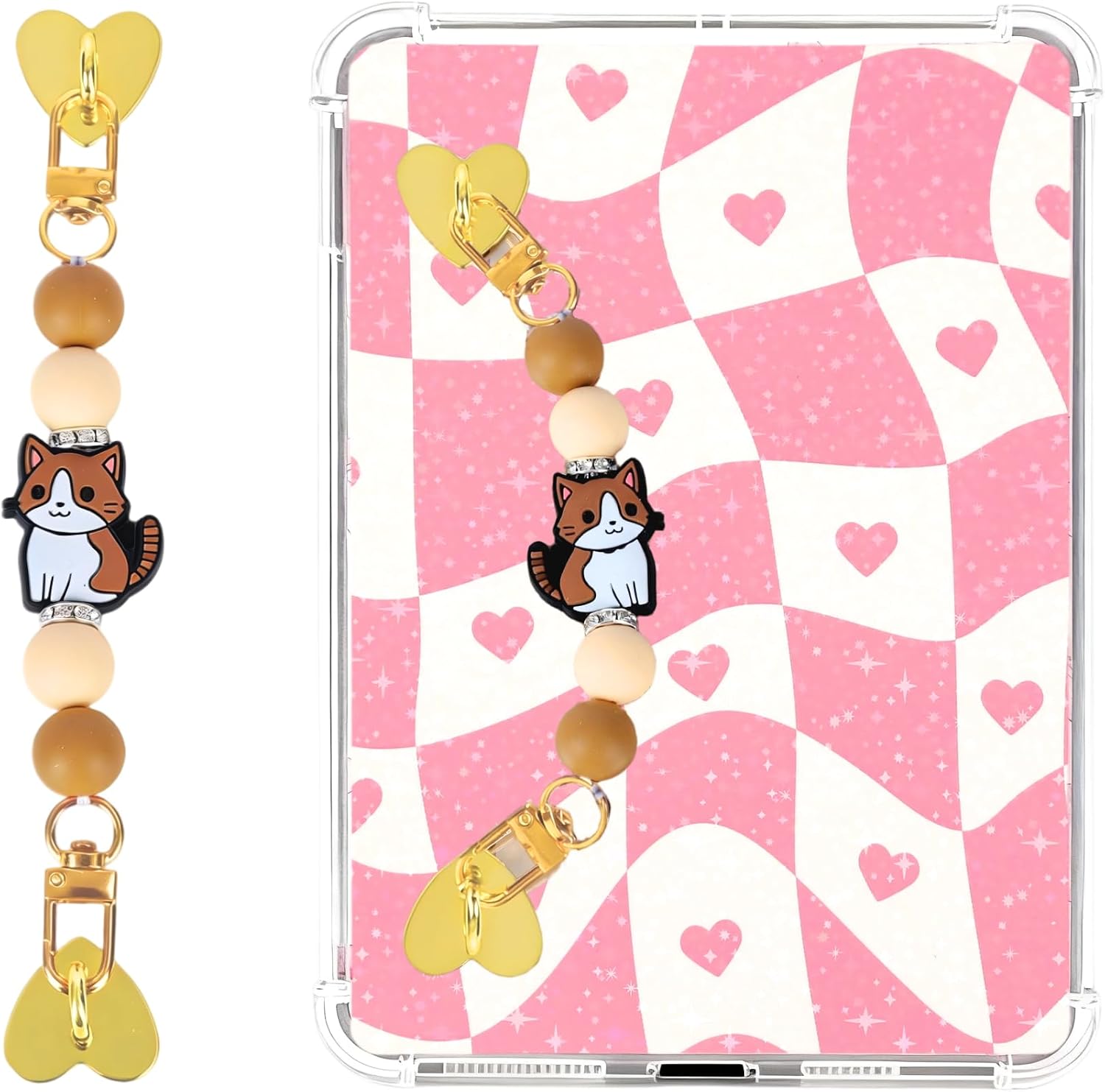 Silicone Beaded Strap for Kindle Charm - Cute Cat Hand Strap Bracelet Grip Chain for E-Reader, Bookish Gift for Book Lover Decorating Accessories