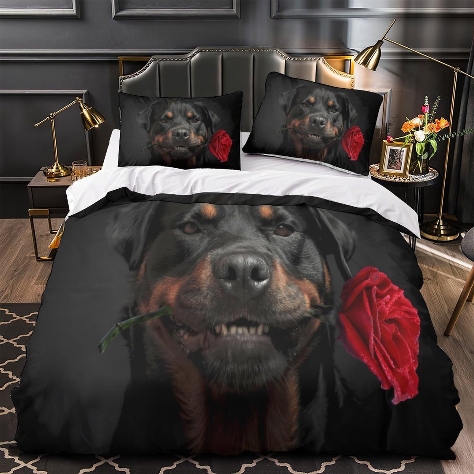 Parure de lit Rottweiler 3D king 220x240cm avec housse de couette microfibre ultra douce