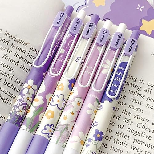 Miniatura 2 de MOZXIRZ 6 bolígrafos de tinta de gel, bolígrafos retráctiles de flores de 0.020 in, bolígrafos de gel de tinta negra para mujeres y niñas, bonitos