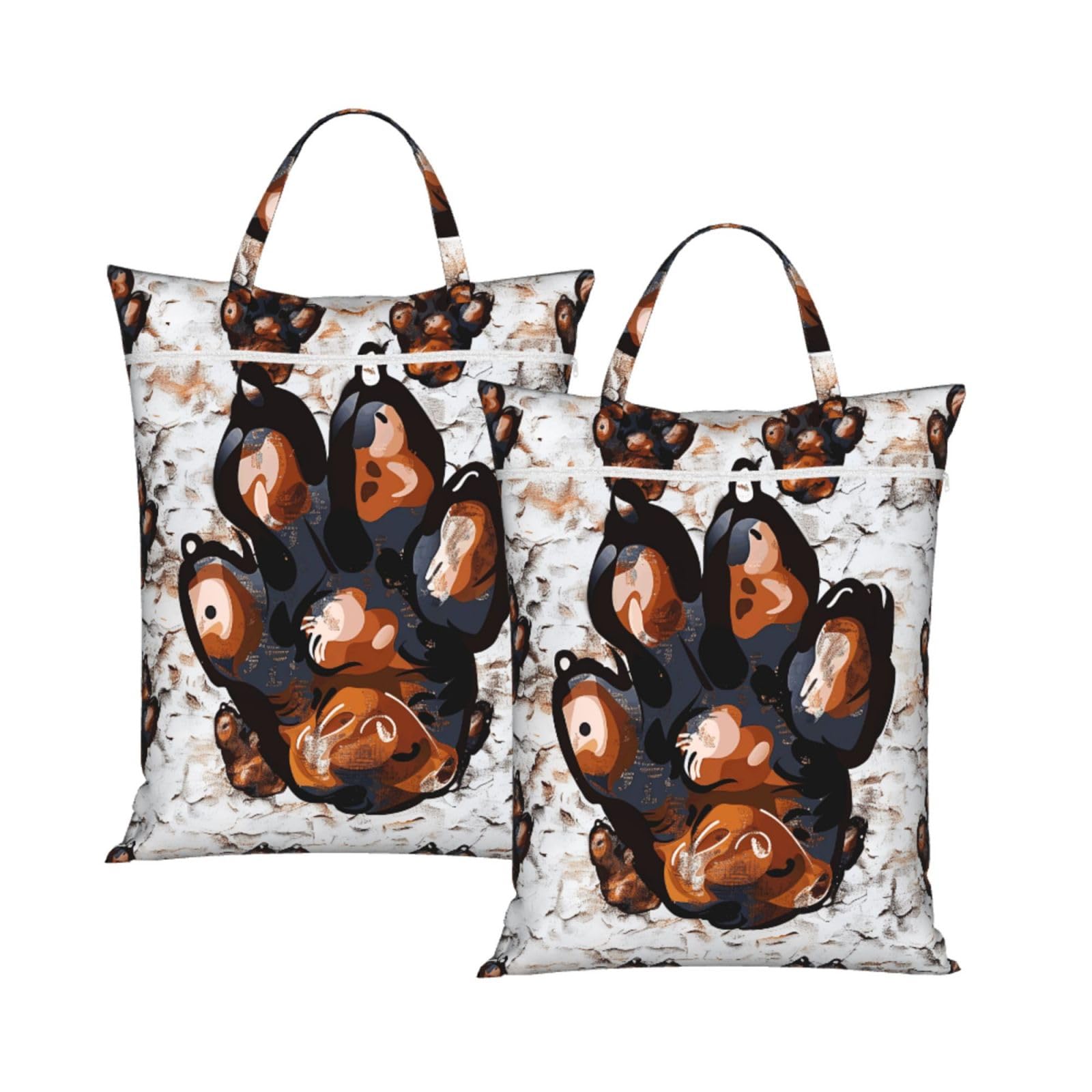 Large Travel Laundry Bags,Dog Paw Print Print with Handle Foldable Laundry Bag for Holidays Gym Swimming and Family Trips, 2Pcs
