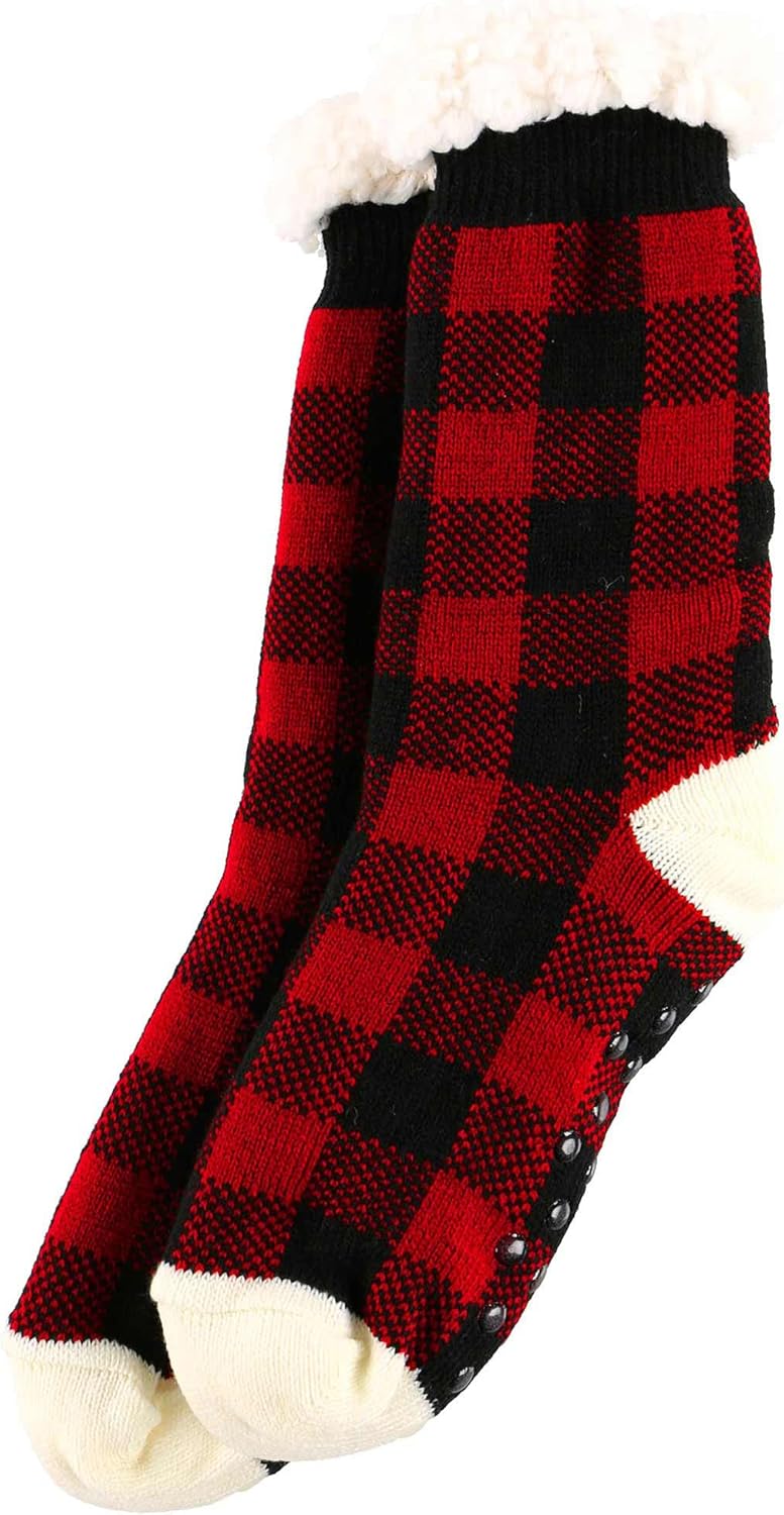 Lazy One Women’s Plush Slipper Socks – Sherpa Lined House Socks with Non Slip Grips, Cozy Winter Indoor Slippers for Women
