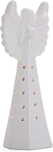 Miniatura 2 de Milltown Merchants Ángel de Navidad de cerámica, ángeles de cerámica blanca, decoraciones de ángel de Navidad, ángel iluminado de alto brillo, luces