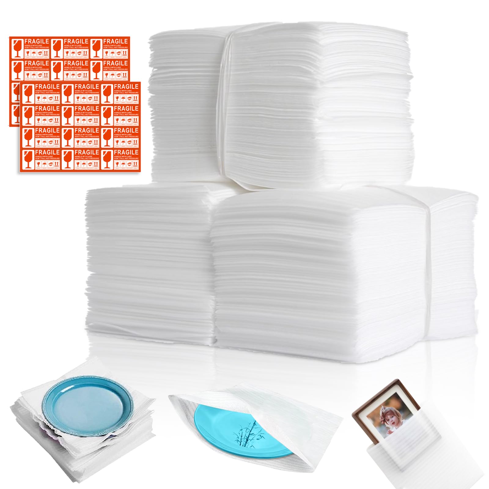 Feuilles Mousse Papier Bulle Déménagement 20x20cm avec Étiquettes Fragiles pour Cartons Emballage Vaisselle