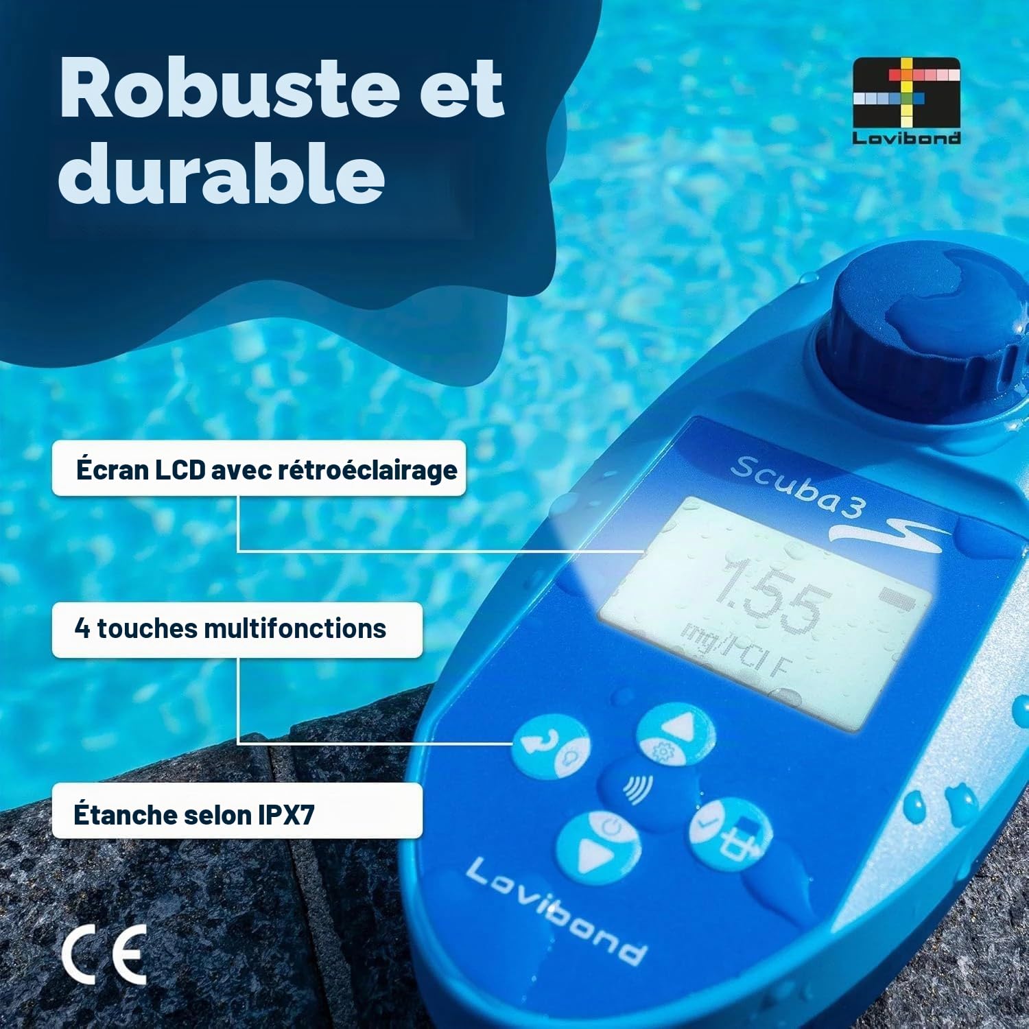 SCUBA II Testeur électronique piscine | modèle amélioré 2017 - Maintenant aussi pour mesurer le brome.