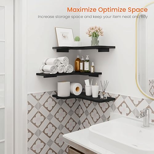 Miniatura 4 de Homode Estantes esquineros montados en la pared, juego de 3 estantes de esquina flotantes con agujero para cable, estante de exhibición colgante de