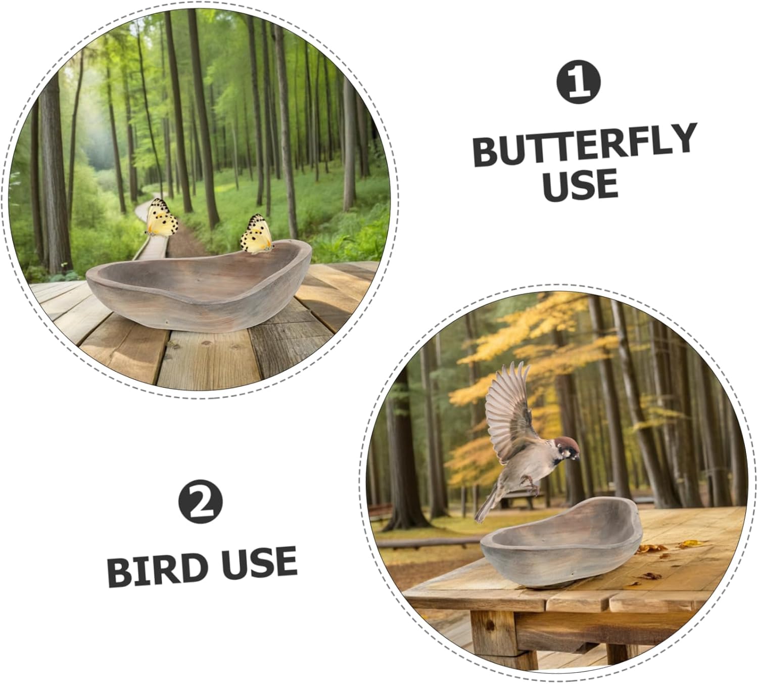 Yardwe Bee Feeder Butterfly Watering Station Rustic Wood Bird Bath Bowl for Hummingbirds Frog Ornament Outdoor Garden Decor