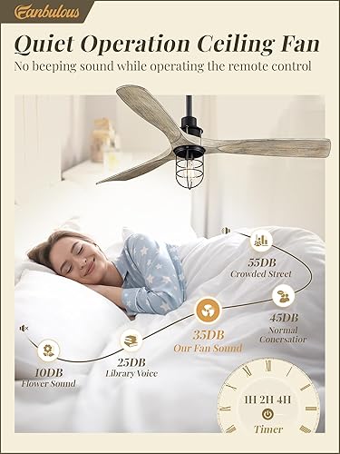 Miniatura 4 de Fanbulous 52Inch Ceiling Fans with Lights and Remote Control Farmhouse Flush Mount Ceiling Fan with 6-Speeds,Low Profile Ceiling Fans with Quiet