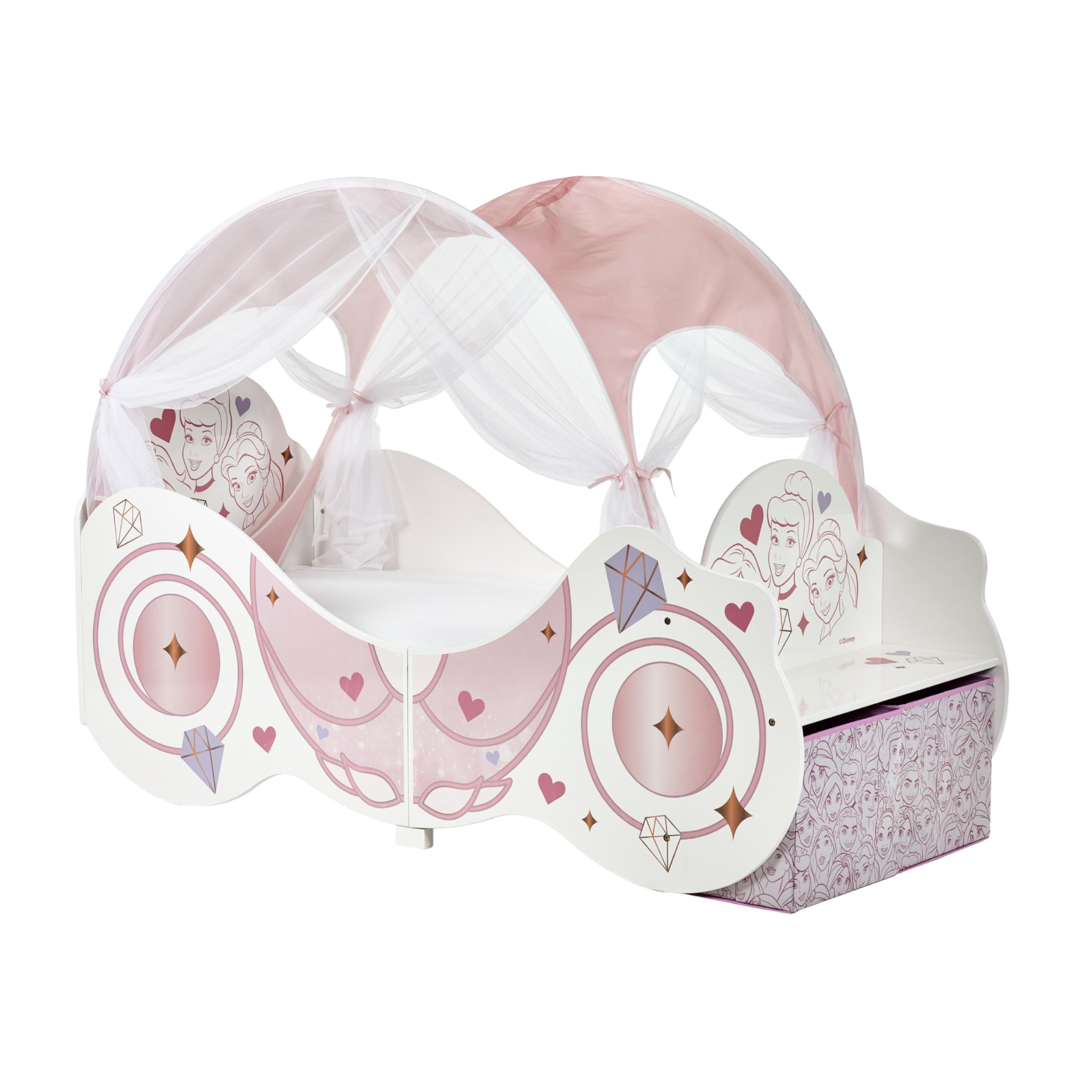 Disney Lit pour Tout-Petits : Construction Robuste en Bois d'ingénierie, côtés protégés, Lattes en Bois, s'adapte aux Matelas de 140 cm x 70 cm (Matelas Non Inclus) – Carrosse de Princesse