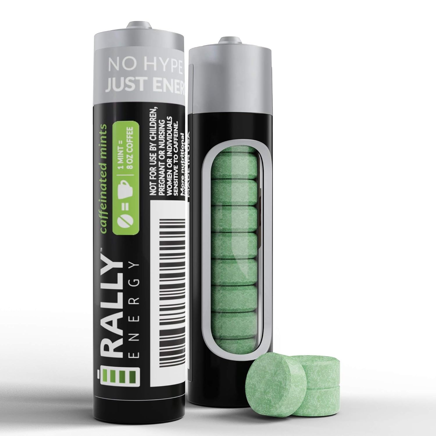 Caffeine Mints by Rally, 60milligram Caffeine, Instant Energy, Fresh Breath Caffeinated Mints, 0 Sugar, Peppermint & Natural Wintergreen Flavor (4 Packs, 40 Mint)