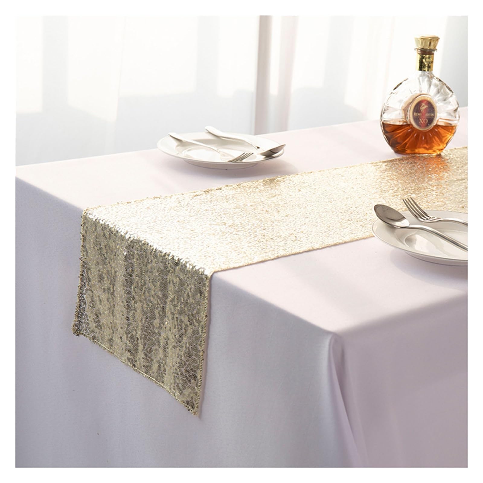 Disco Table Runner 1 Pieces Sequin Table Runner Glitter Dining for Birthday Bachelorette Holiday Celebration(Champagne,30x300cm)
