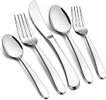 E-far Ensemble d'argenterie de service lourd pour 4, 20-Piece Ensemble de couverts plats en acier inoxydable, Vaisselle en métal lourd Ustensiles de repas pour la maison Restaurant Mariages, Miroir poli & Lave-vaisselle sans danger
