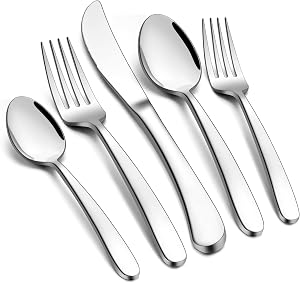 E-far Heavy Duty Silverware Set for 4, 20-Piece Stainless Steel Flatware Cutlery Set, Heavy Weight Metal Tableware Eating Utensils for Home Restaurant Weddings, Mirror Polished & Dishwasher Safe