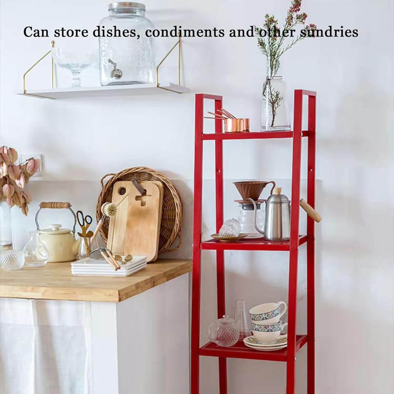 Ladder Metal Bookshelf, Ladder Shelf, Modern Bookcase with Rectangular, Shelves Storage, Multi-Layer Bookshelf Floor-to-Ceiling Trapezoidal Balcony Flower Stand (Small White, 4-Tier)