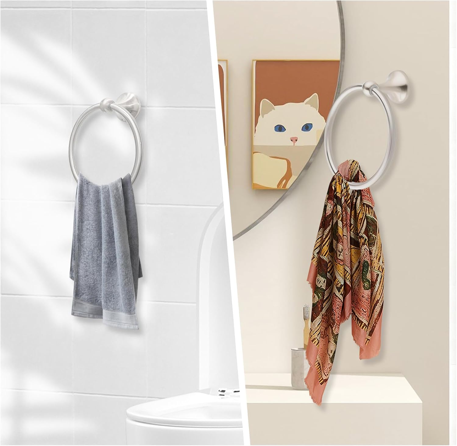 Towel Ring, 6.3-inch Diameter –Satin Nickel Wall Mounted Hand Towel Holder, Durable Zinc Alloy Construction, Rust-Resistant, Modern Design for Bathroom and Kitchen