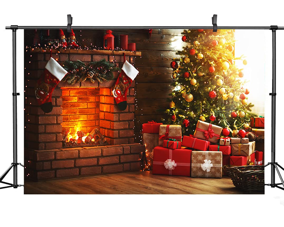 Amazon.co.jp: DHXXSC 7x5フィート クリスマスツリー 暖炉 背景