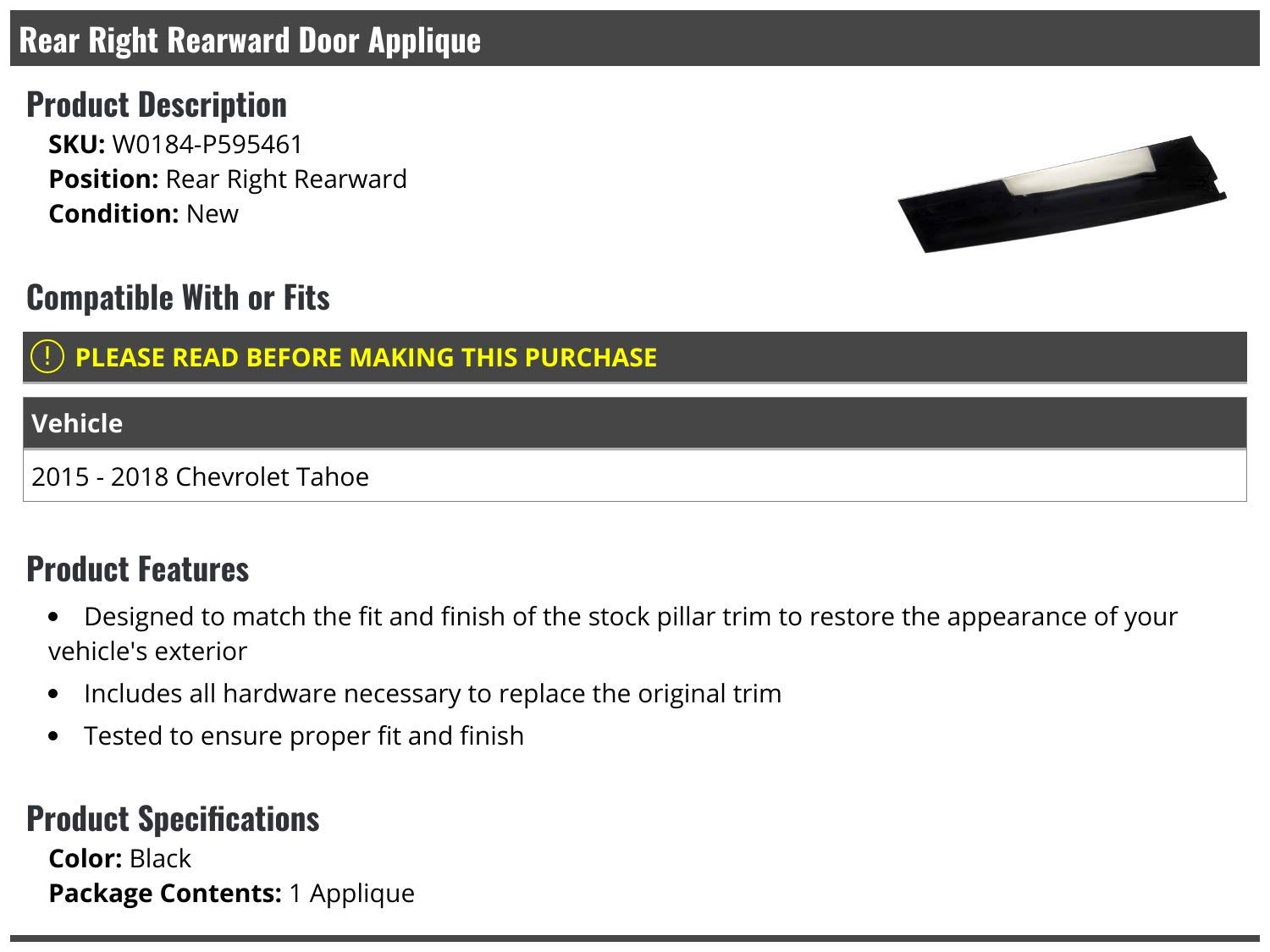 Las Mejores Ofertas En Piezas Y Accesorios De Exterior Ra 2018 Chevrolet Tahoe | EBay